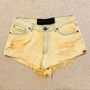 One Teaspoon Destroyed Yellow Denim Shorts